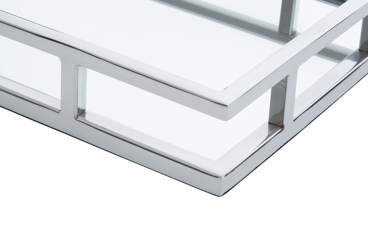 Orsina Cruzar Rectangular Silver Mirrored Tray – Decorative Vanity Base