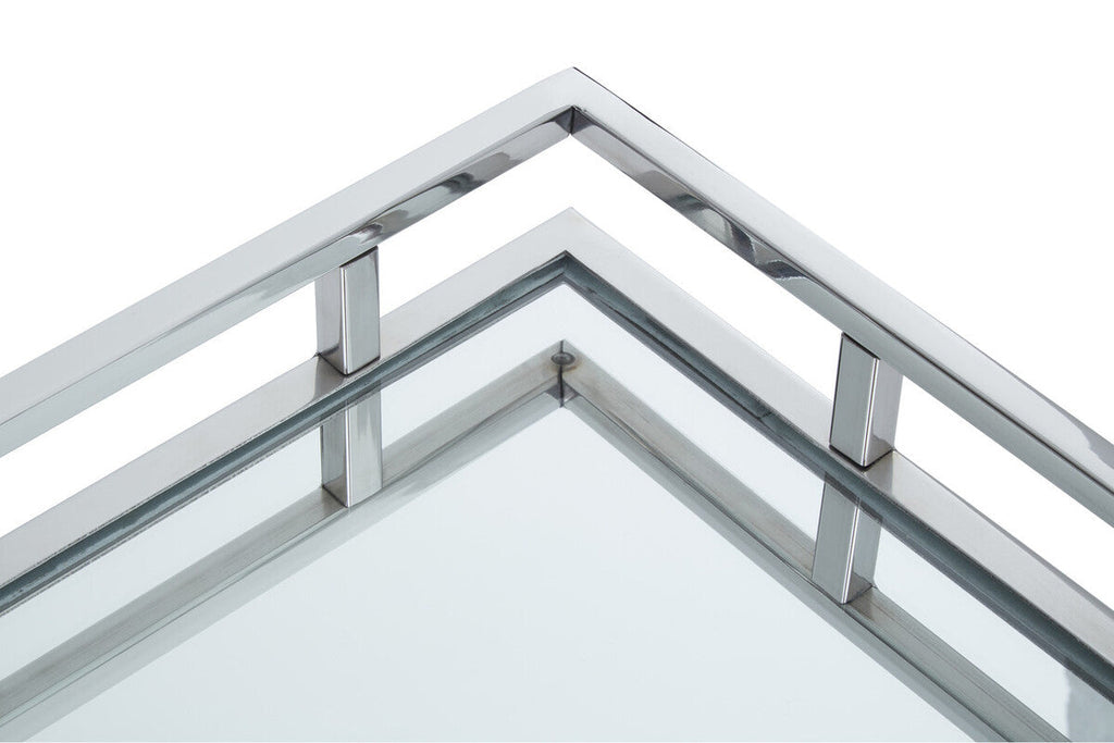 Orsina Cruzar Rectangular Silver Mirrored Tray – Decorative Vanity Base