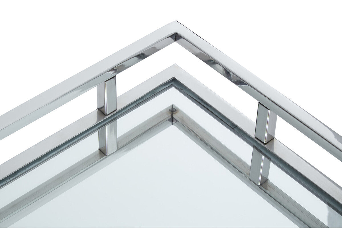 Orsina Cruzar Rectangular Silver Mirrored Tray – Decorative Vanity Base