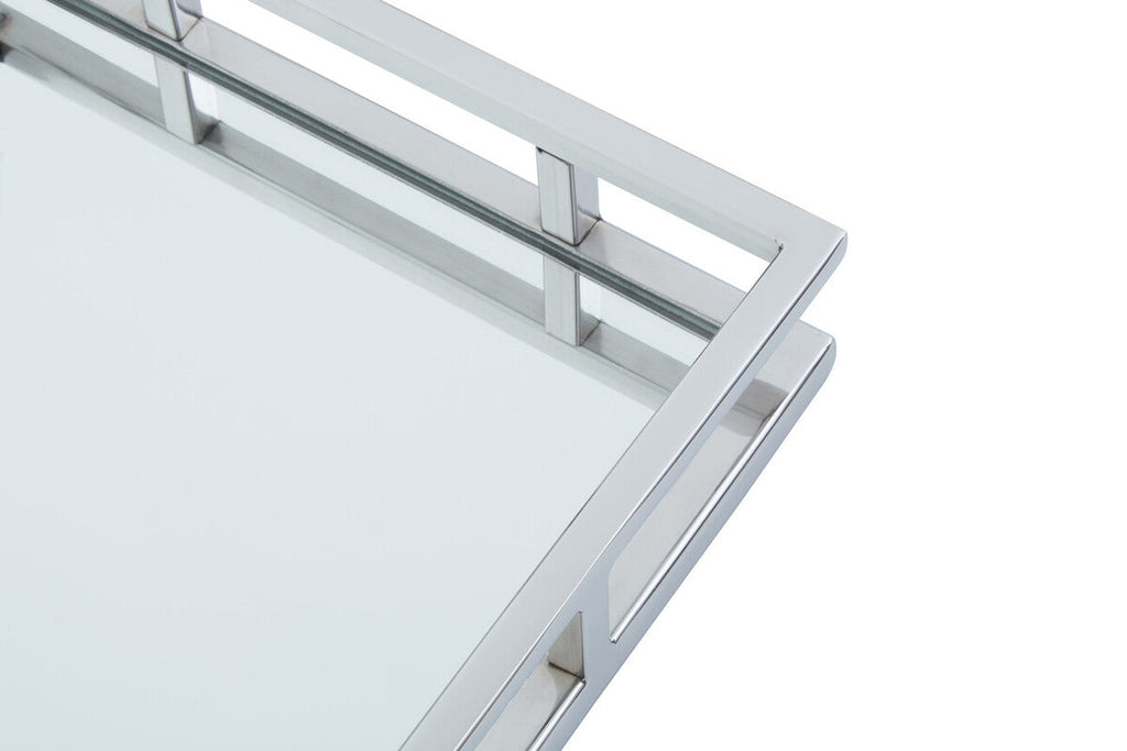 Orsina Cruzar Rectangular Silver Mirrored Tray – Decorative Vanity Base