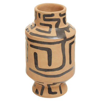 Orsina Barren Hand Painted Earthenware Vase – Sand and Black Decor