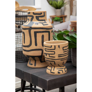 Orsina Barren Hand Painted Earthenware Vase – Sand and Black Decor