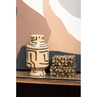 Orsina Barren Hand Painted Earthenware Vase – Sand and Black Decor