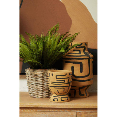 Orsina Barren Hand Painted Earthenware Vase – Sand and Black Decor