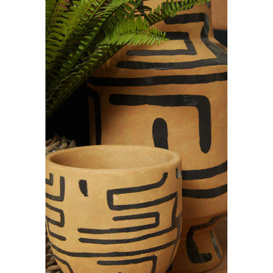Orsina Barren Hand Painted Earthenware Vase – Sand and Black Decor