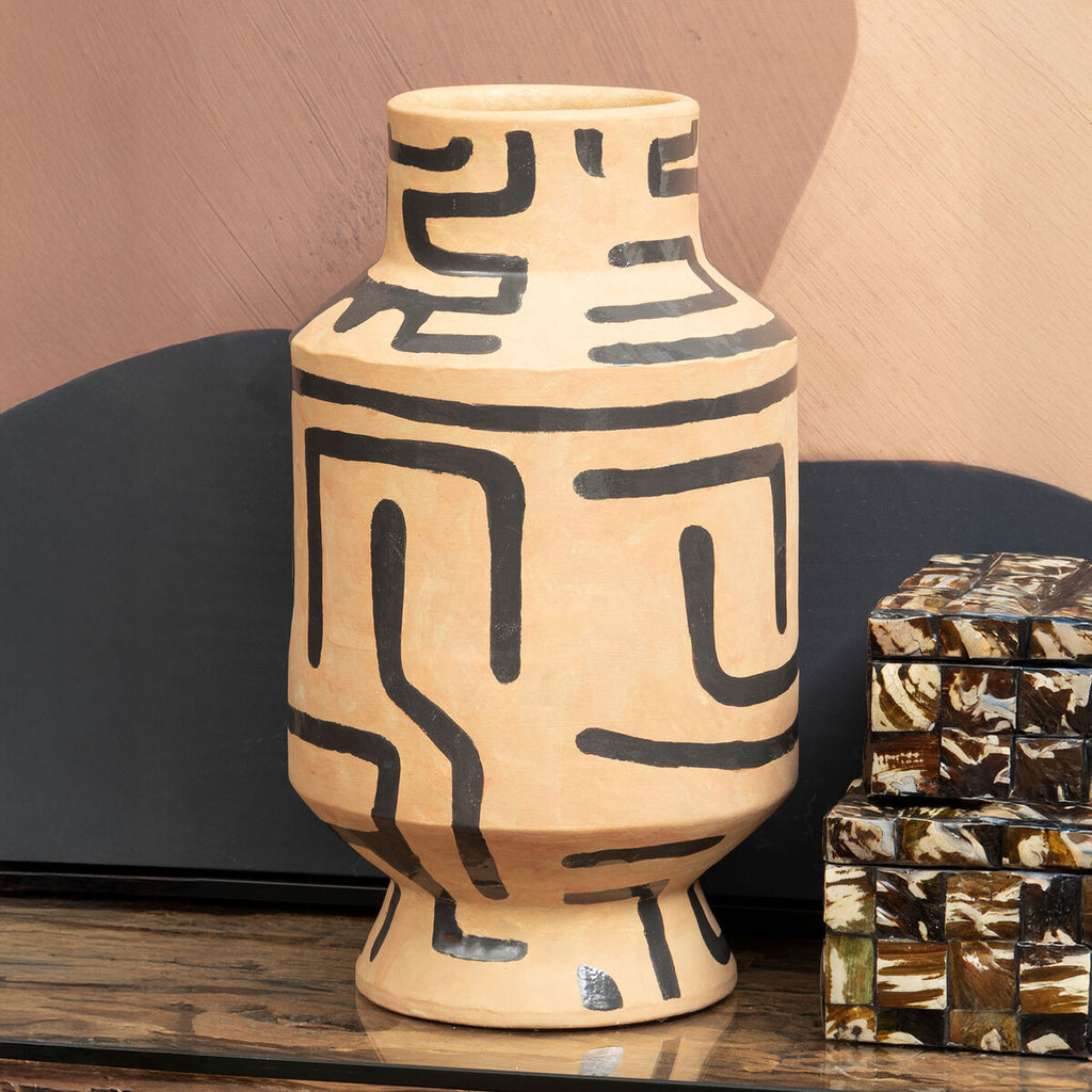 Orsina Barren Hand Painted Earthenware Vase – Sand and Black Decor