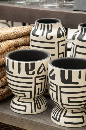 Orsina Barren Hand Painted Monochrome Earthenware Planter – White & Black