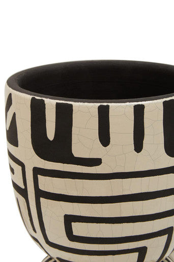 Orsina Barren Hand Painted Monochrome Earthenware Planter – White & Black