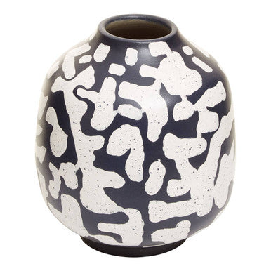 Orsina Tundra Blue Earthenware Vase – Abstract Modern Floral Decor