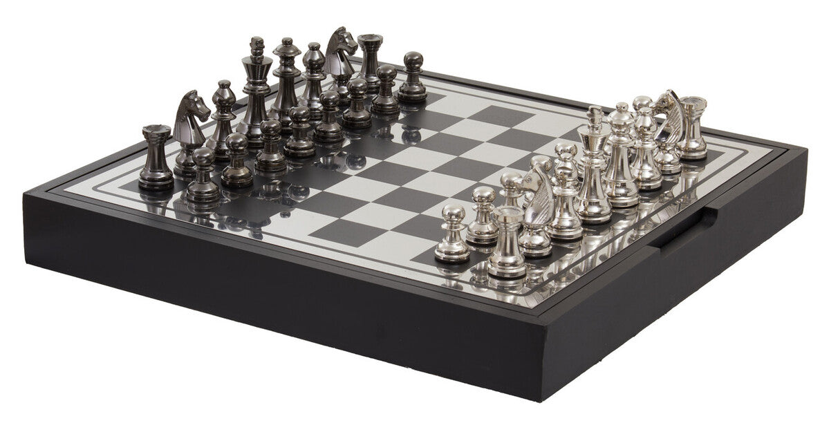 Churchill Games Black and Silver Chess Set with Internal Storage