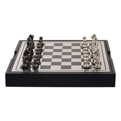 Churchill Games Black and Silver Chess Set with Internal Storage