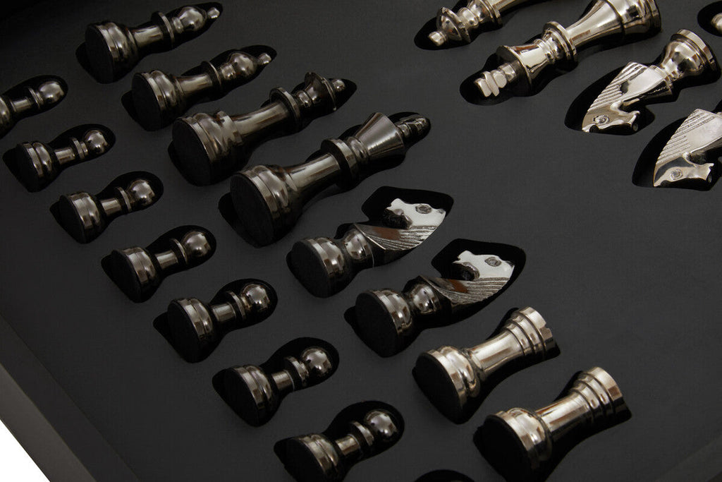 Churchill Games Black and Silver Chess Set with Internal Storage