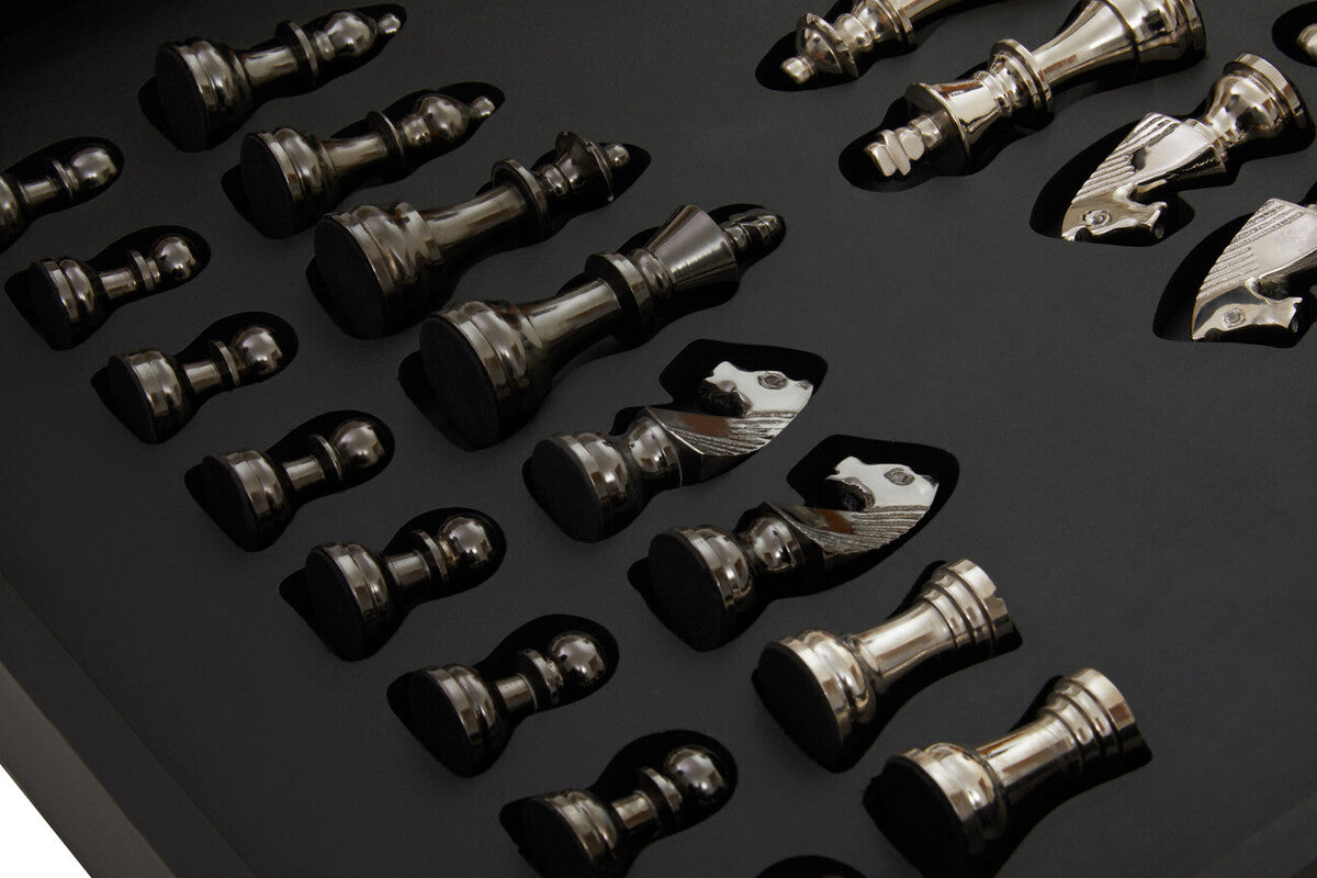 Churchill Games Black and Silver Chess Set with Internal Storage