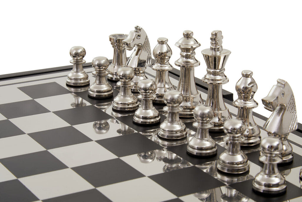 Churchill Games Black and Silver Chess Set with Internal Storage
