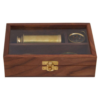 Orsina Churchill Nautical Set – Gold & Wood Compass, Telescope & Glass