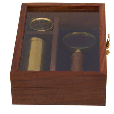 Orsina Churchill Nautical Set – Gold & Wood Compass, Telescope & Glass