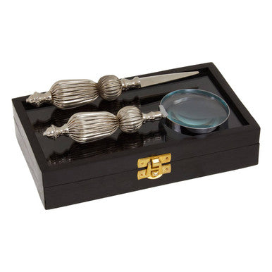 Orsina Churchill Magnifying Glass & Letter Opener Set - Polished Nickel