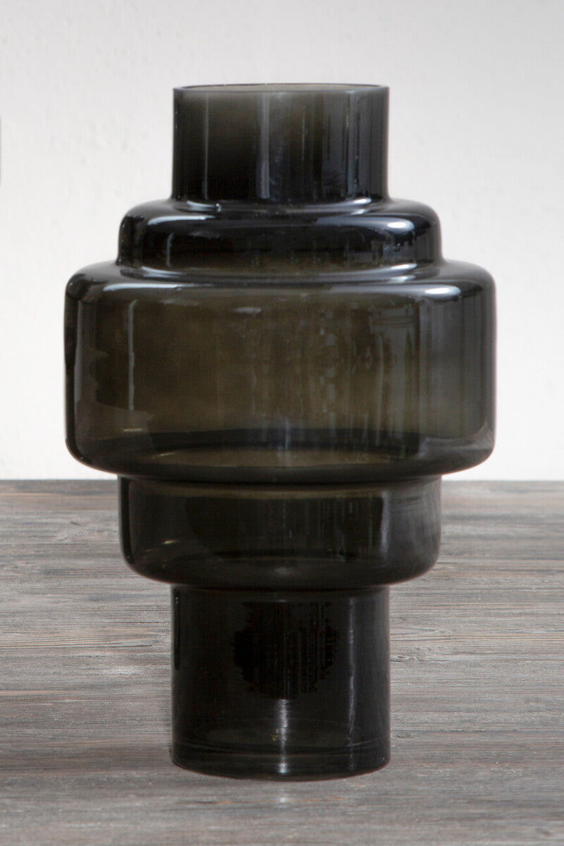 Orsina Cayden Small Black Smoked Glass Vase – Modern Cylindrical Decor