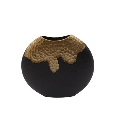 Orsina Daito Small Round Decorative Vase – Black and Gold Sculptural