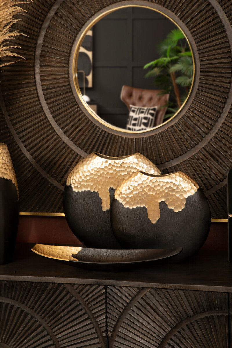 Orsina Daito Small Round Decorative Vase – Black and Gold Sculptural