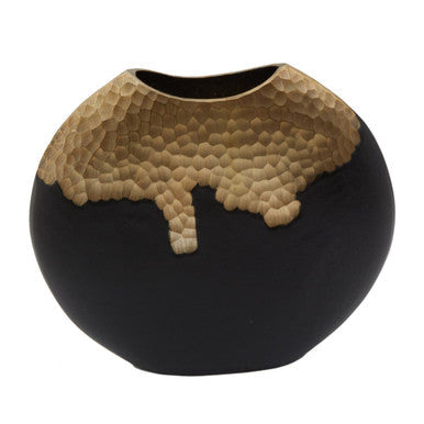 Orsina Daito Large Round Vase – Black and Gold Sculptural Centerpiece