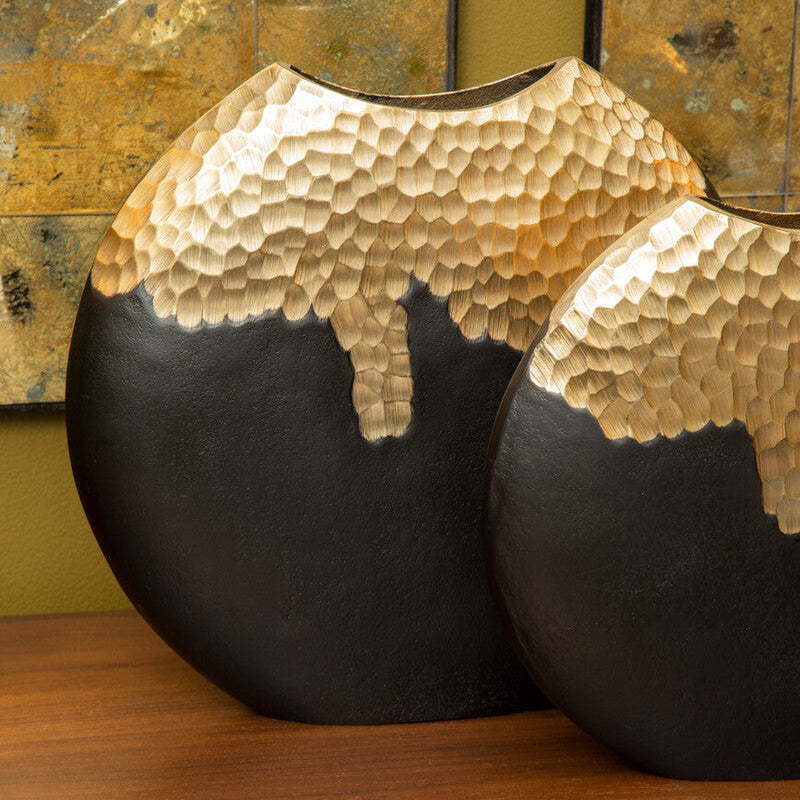 Orsina Daito Large Round Vase – Black and Gold Sculptural Centerpiece