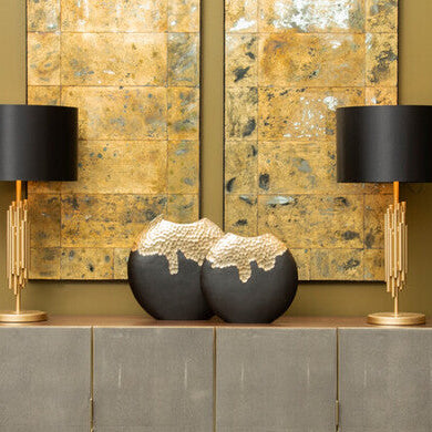 Orsina Daito Large Round Vase – Black and Gold Sculptural Centerpiece