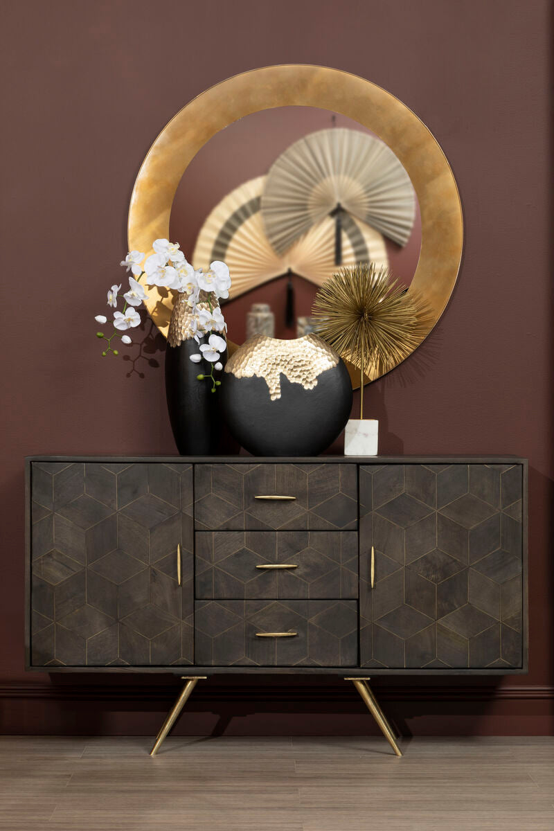 Orsina Daito Large Round Vase – Black and Gold Sculptural Centerpiece