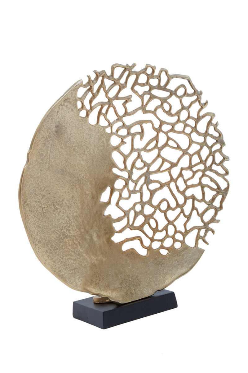Orsina Daito Round Sculpture – Modern Black and Gold Geometric Art
