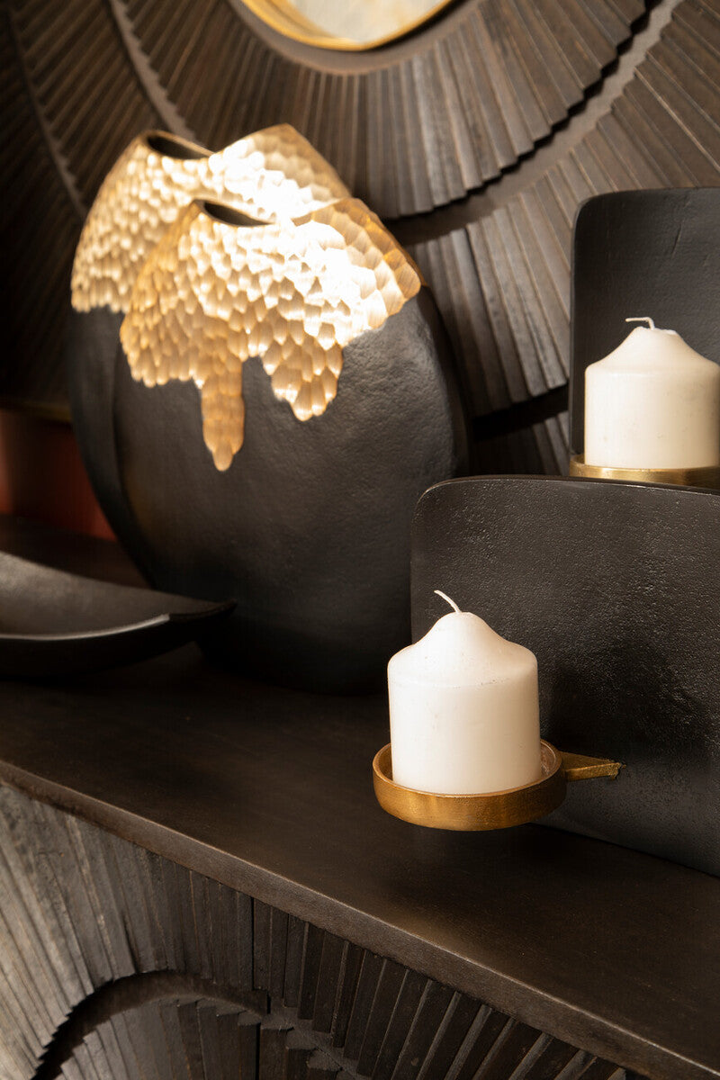 Orsina Daito Candle Holder – Black and Gold Sculptural Aluminium