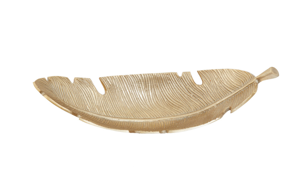 Orsina Prato Gold Curved Leaf Dish – Metallic Botanical Table Centerpiece