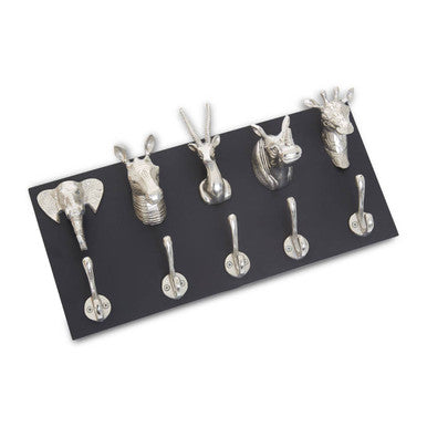 Orsina Safari Animal 5 Hook Wall Hanger – Silver Metal Coat Rack
