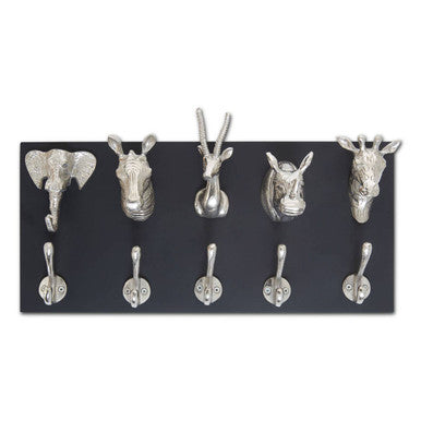 Orsina Safari Animal 5 Hook Wall Hanger – Silver Metal Coat Rack