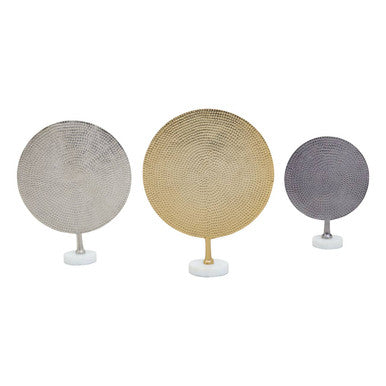 Orsina Elias Hammered Metal Disc Sculptures with Marble Base – Set of 3