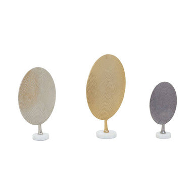 Orsina Elias Hammered Metal Disc Sculptures with Marble Base – Set of 3