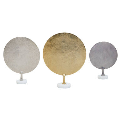 Orsina Elias Hammered Metal Disc Sculptures with Marble Base – Set of 3