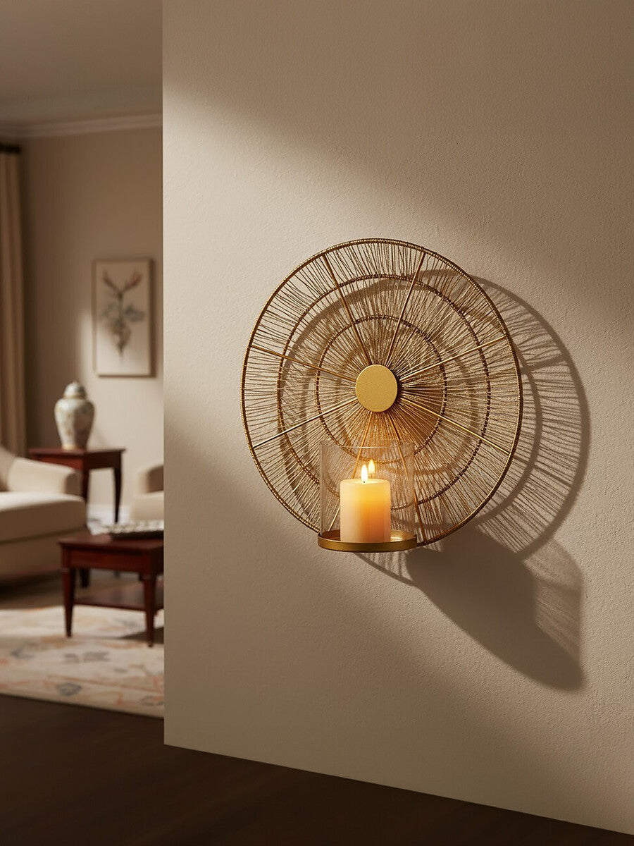 Orsina Enzo Gold Wire Wall Sconce – Modern Geometric Candle Holder