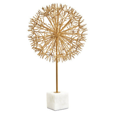Orsina Evra Gold Dandelion Sculpture | White Marble Base Home Decor