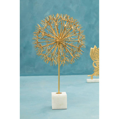Orsina Evra Gold Dandelion Sculpture | White Marble Base Home Decor