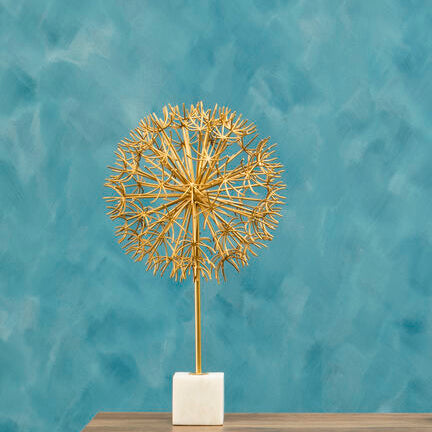 Orsina Evra Gold Dandelion Sculpture | White Marble Base Home Decor