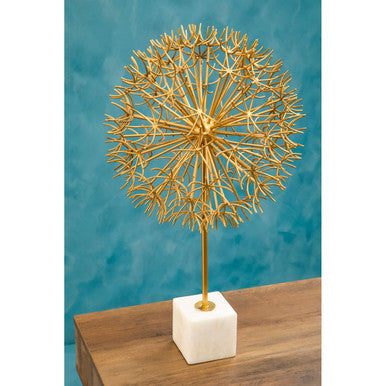 Orsina Evra Gold Dandelion Sculpture | White Marble Base Home Decor