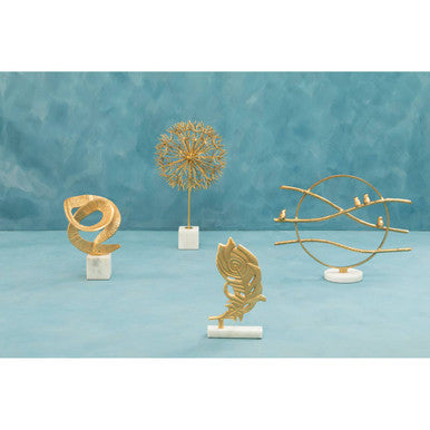Orsina Evra Gold Dandelion Sculpture | White Marble Base Home Decor