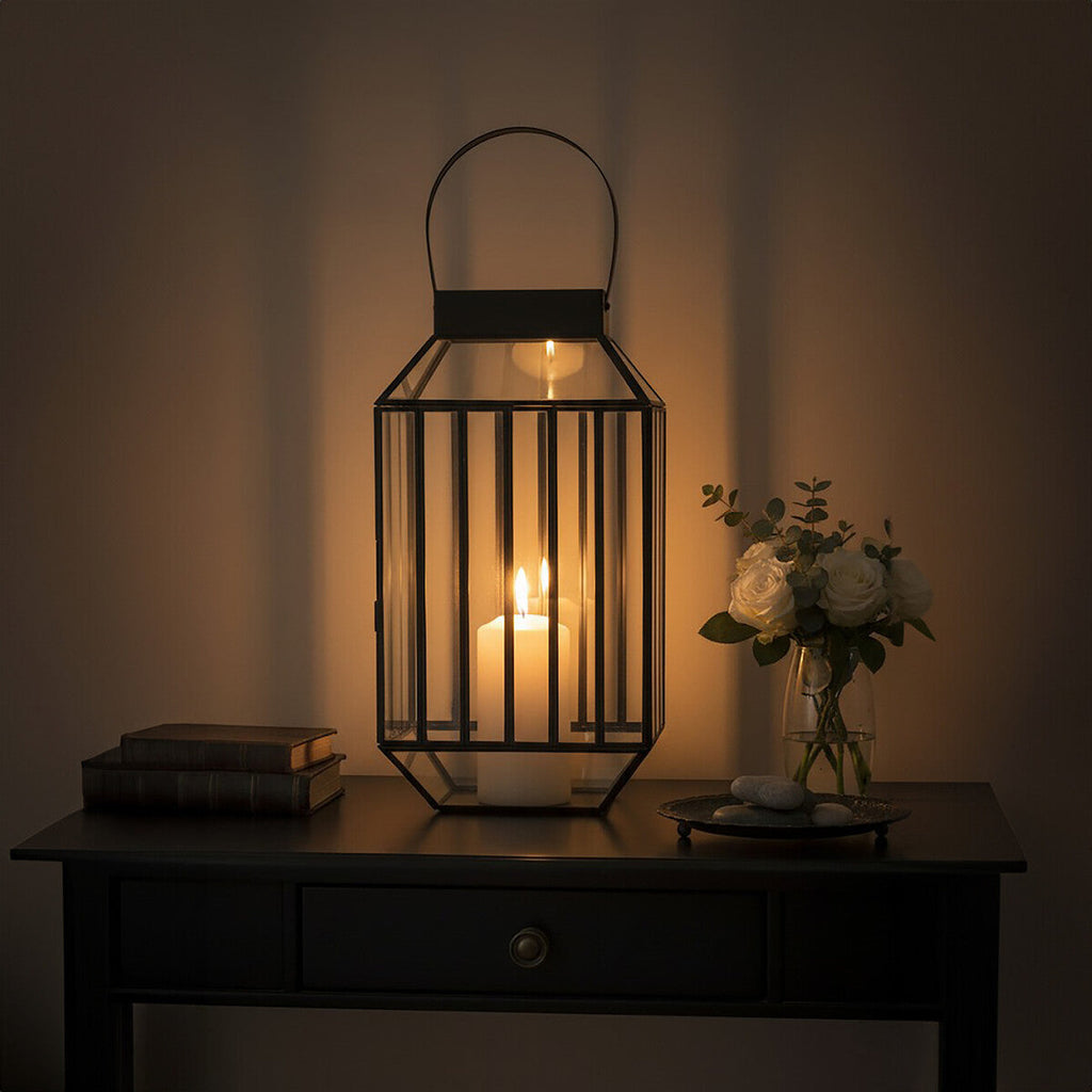 Orsina Preston Small Black Lantern – Modern Glass Candle Holder