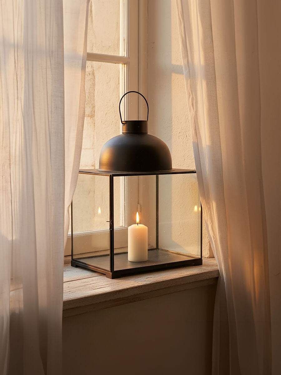 Orsina Preston Small Antique Black Lantern | Matte Metal Candle Holder