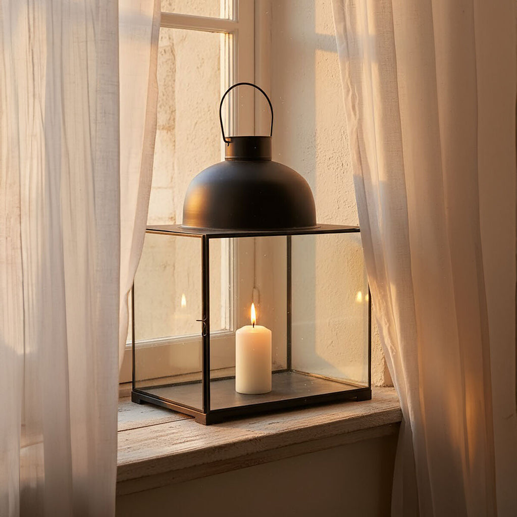 Orsina Preston Small Antique Black Lantern | Matte Metal Candle Holder