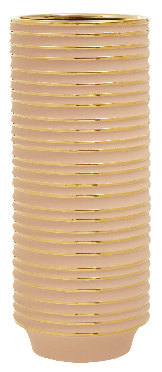 Orsina Haldis Large Blush Pink and Gold Ceramic Vase | 12" Tall