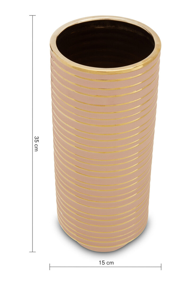Orsina Haldis Large Blush Pink and Gold Ceramic Vase | 12" Tall