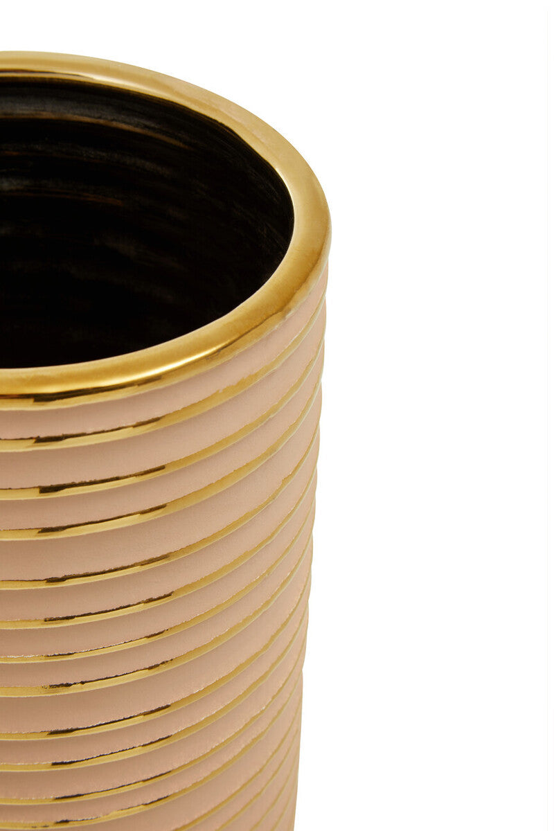 Orsina Haldis Large Blush Pink and Gold Ceramic Vase | 12" Tall