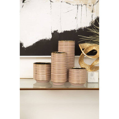 Orsina Haldis Large Ceramic Planter – Blush Pink and Gold Indoor Pot