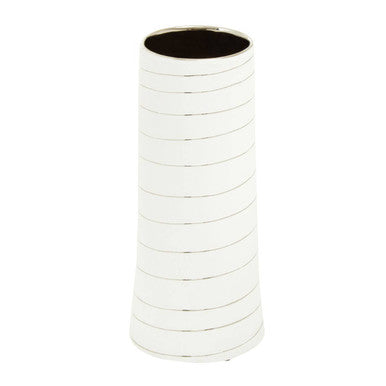 Orsina Haldis Small Ceramic Bud Vase – White and Silver Modern Decor
